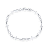 Sterling Silver Alternating Cross and Infinity Link Bracelet 7.5"