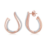 Silver Rose Gold Plated Double J-Design Earrings