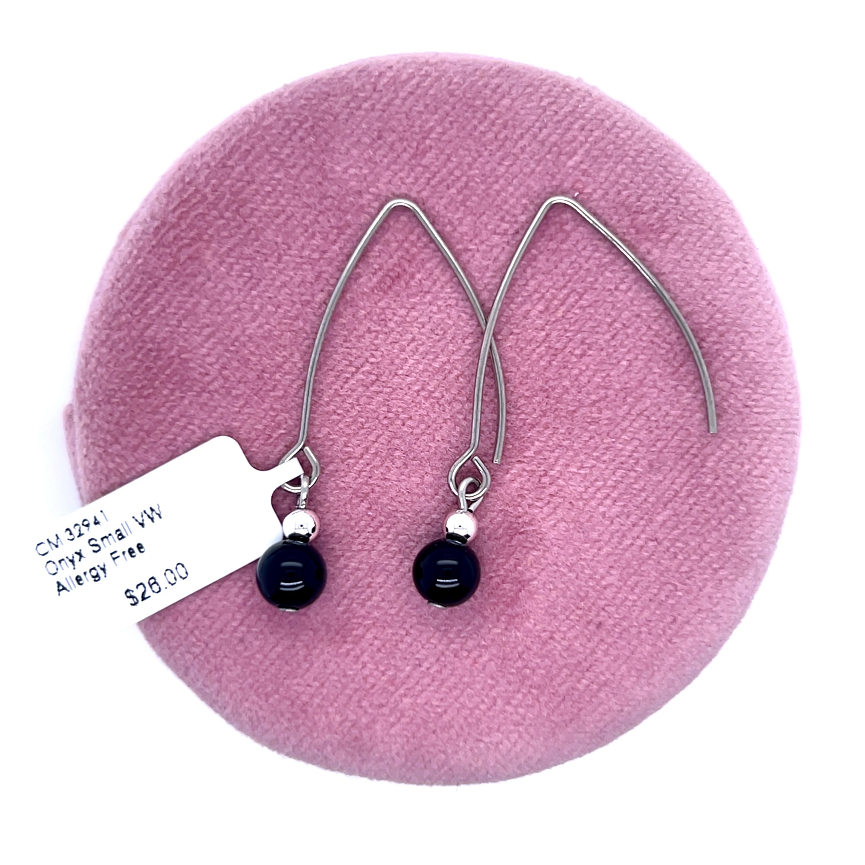 Onyx Small V Wire Allergy Free Earrings