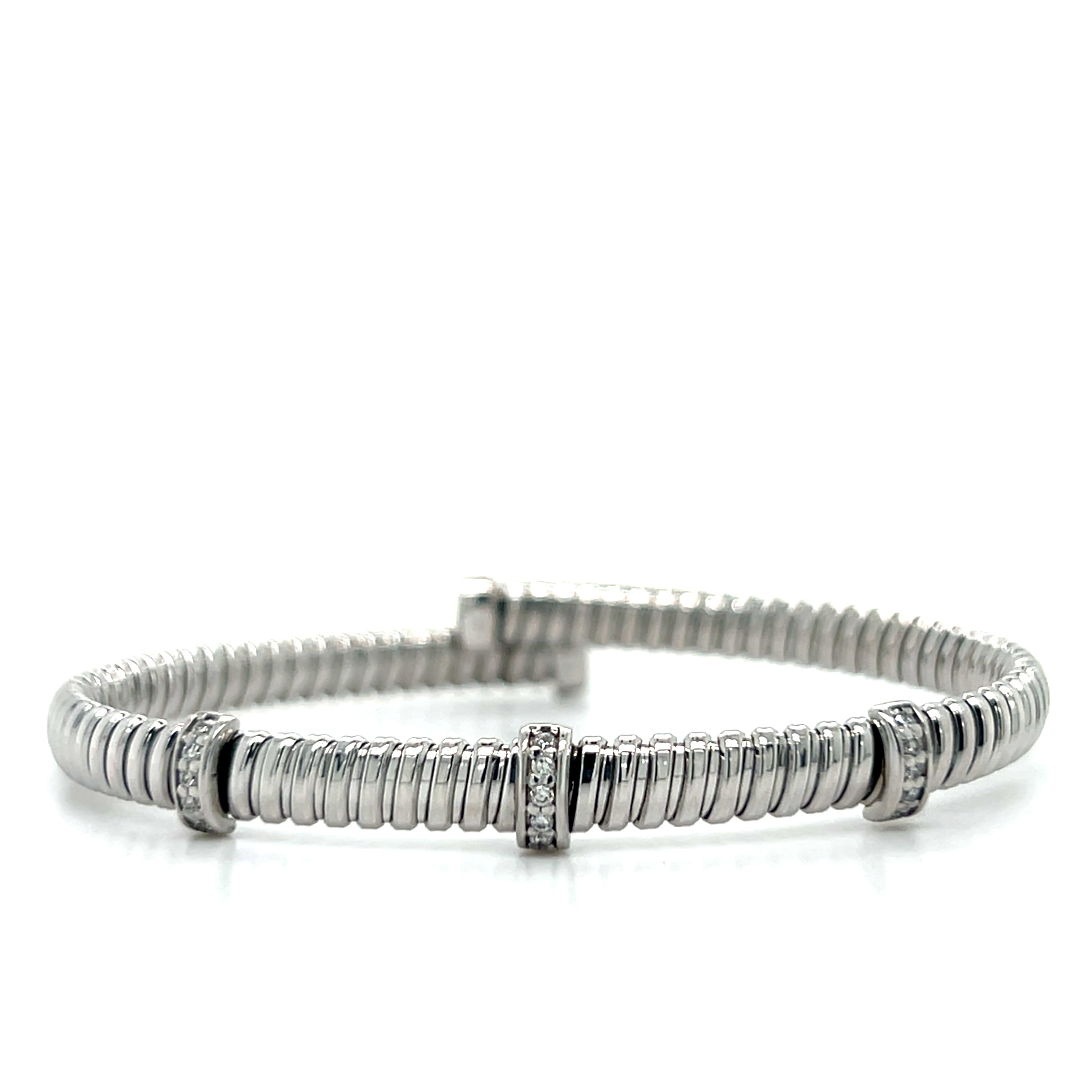Silver Flex 3 Station Bangle with 0.12 Carat Total Weight Diamonds