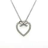 14K White Gold Diamond Bow and Heart Pendant Necklace