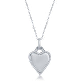Sterling Silver Polished Heart Cubic Zirconia Border Necklace 16+2"