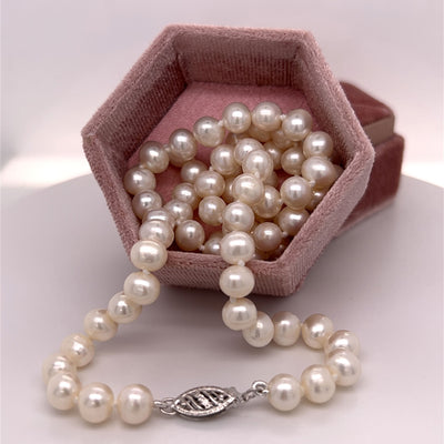 White Gold 6mm Freshwater Pearl Necklace 20"