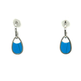 Sterling Silver Pear Shape Earrings with Synthetic Turquoise and Cubic Zirconia