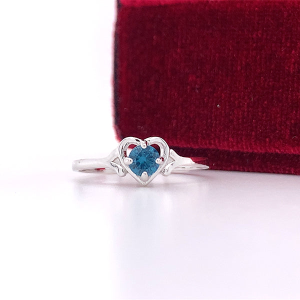 Silver December Birthstone Ring with Open Heart Design, Little Girl Jewelry