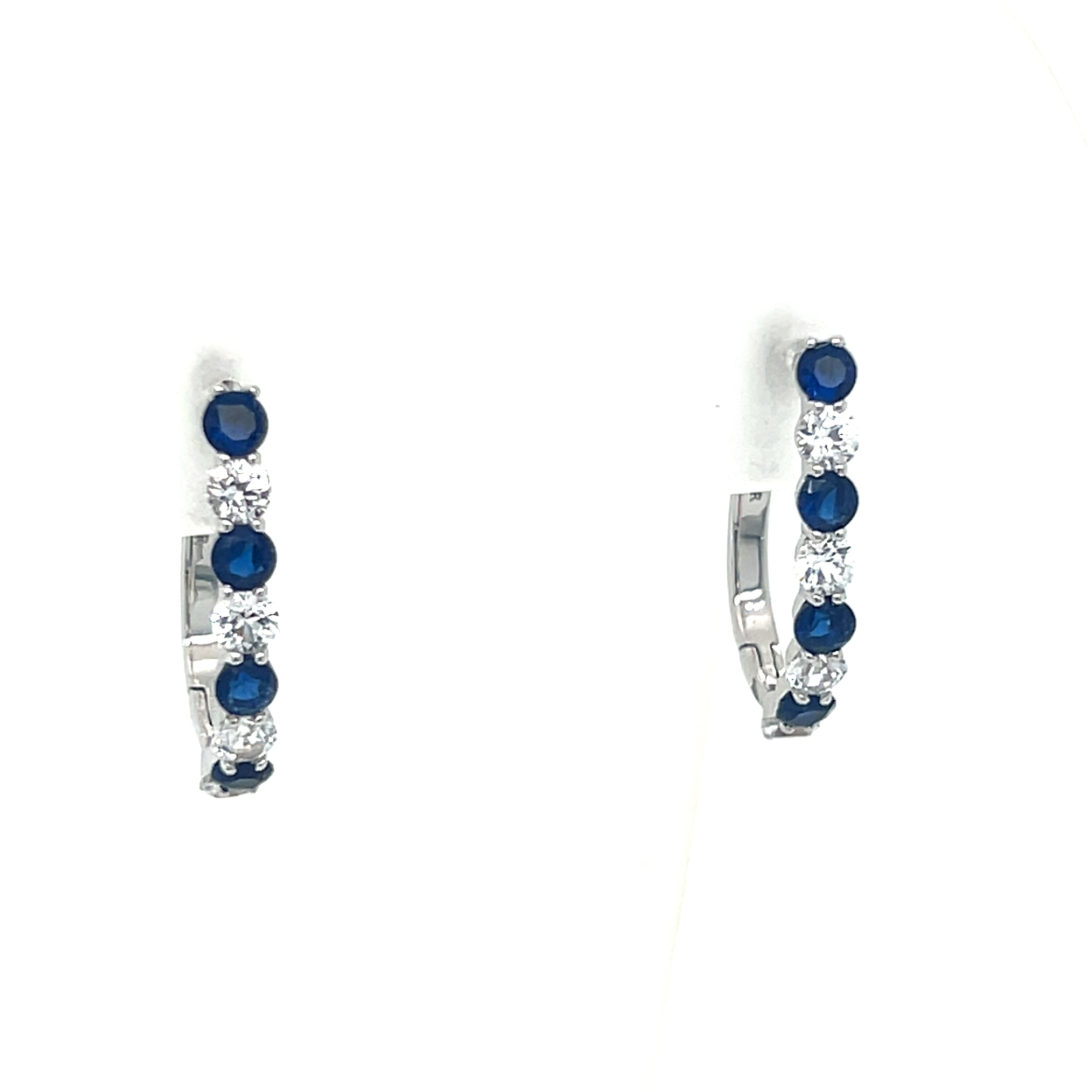 Silver Created Blue and White Sapphire Hoop Huggie Earrings