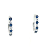 Silver Created Blue and White Sapphire Hoop Huggie Earrings