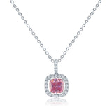 Silver Pink and White CZ Micro Pave Square Pendant