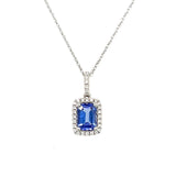 14K White Gold 0.92CT 5x7mm Emerald CutTanzanite and 0.105 Carat Total Weight (29) Diamond Pendant