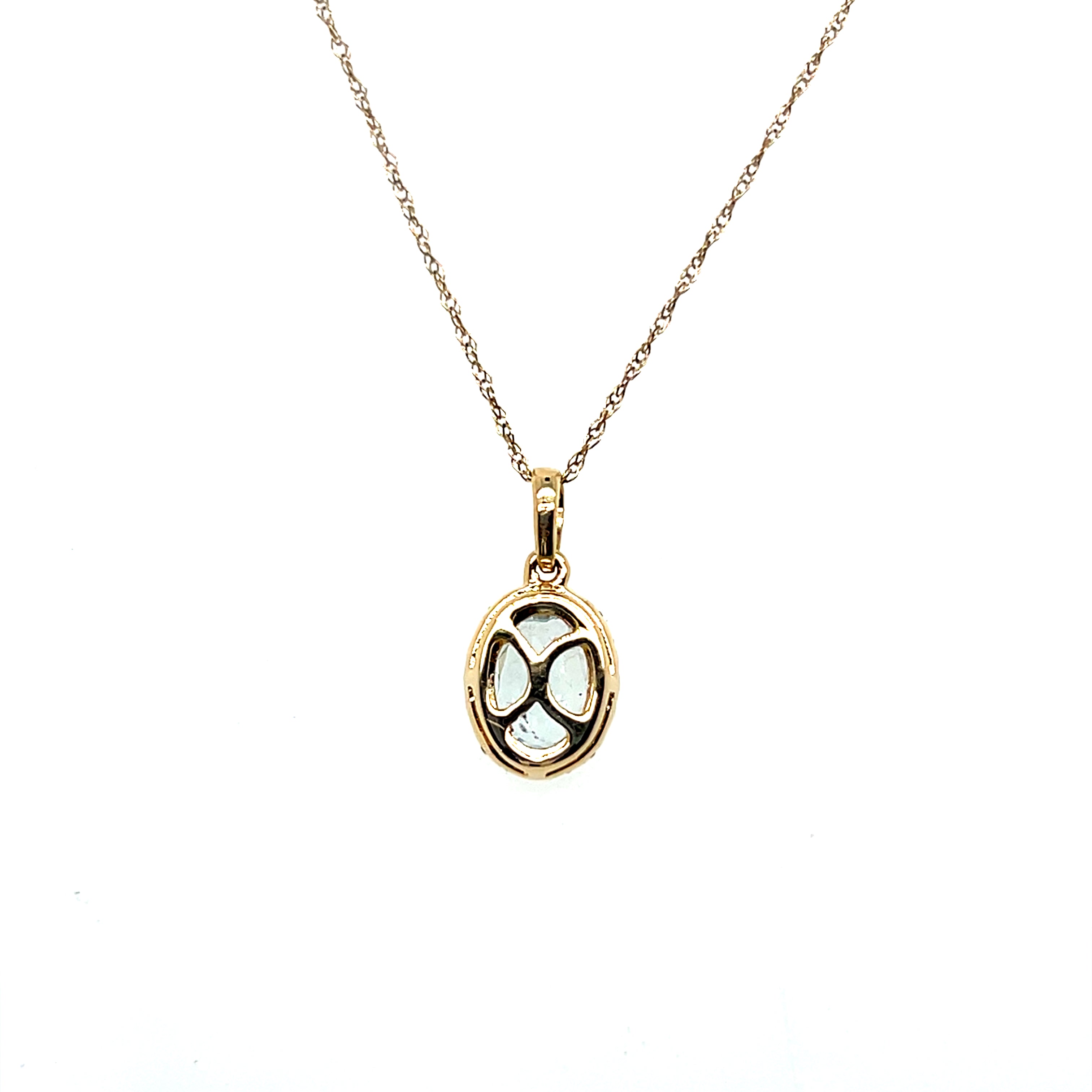 14K Yellow Gold Oval Aquamarine and Diamond Pendant
