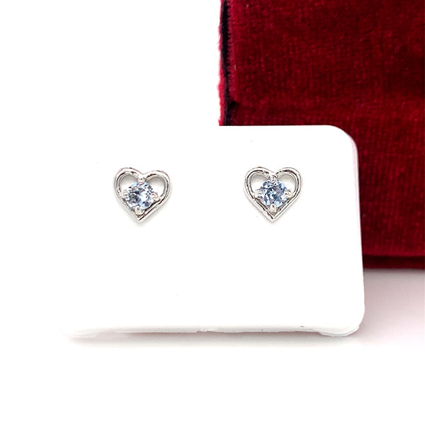 Sterling Silver March Birthstone Earrings with Open Heart Design, Little Girl Jewelry