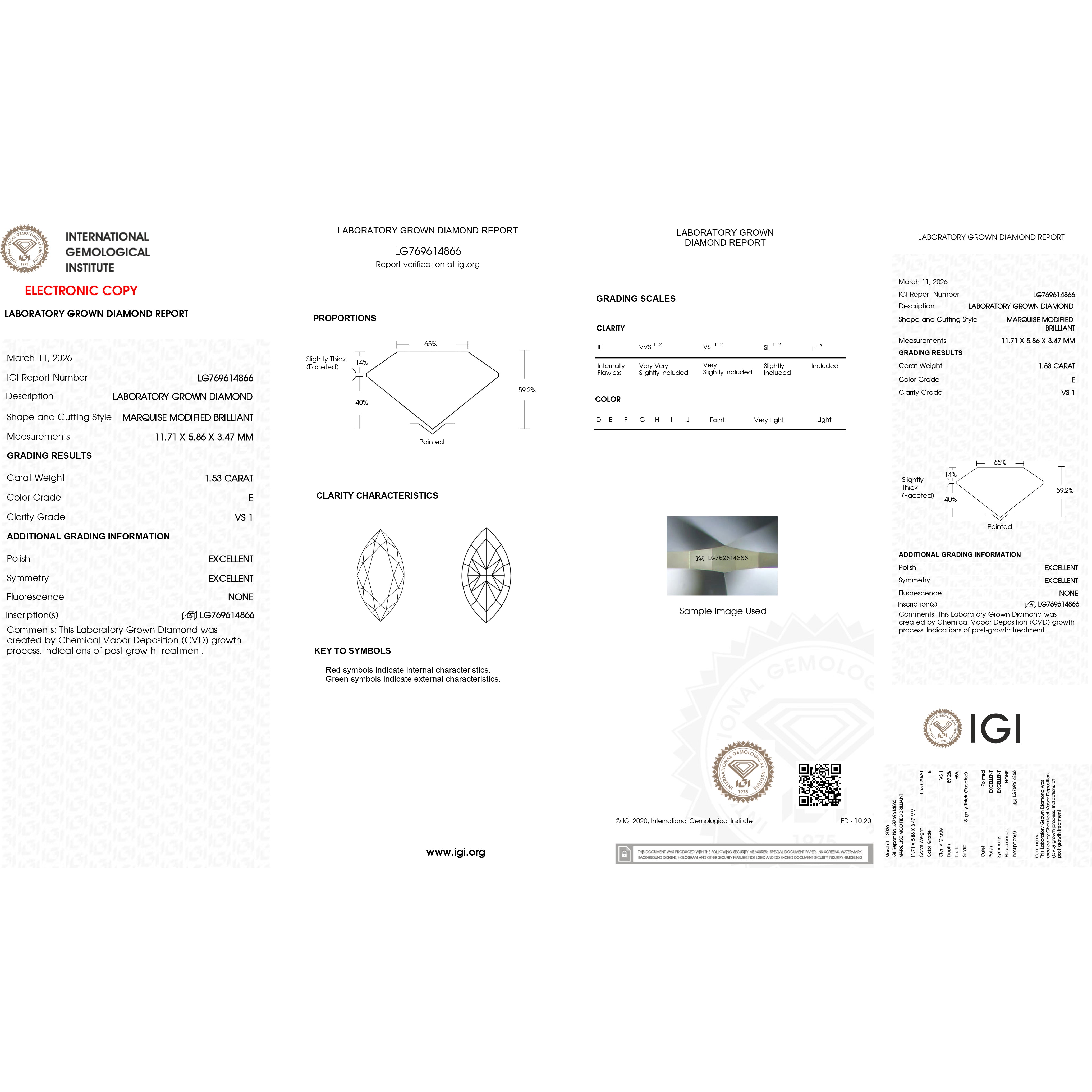 1.53CT Lab Grown-Diamond Lightworks Marquise E, VS1 IGI #769614866