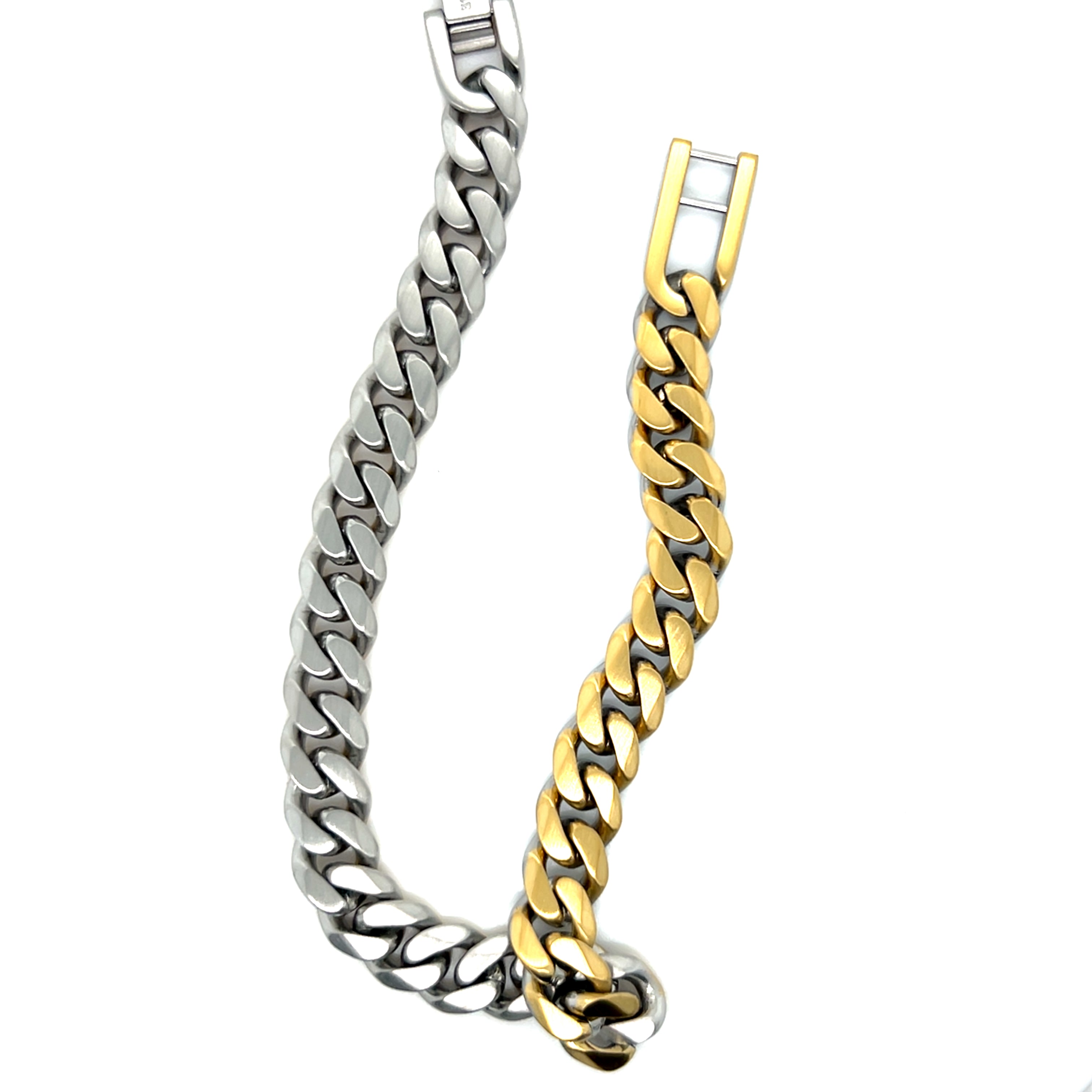 Stainless Steel Gold-IP Reversible Matte 7.7mm Curb-Link Bracelet 8"