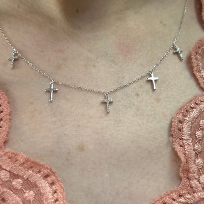 Silver Diamond 5-Cross Necklace
