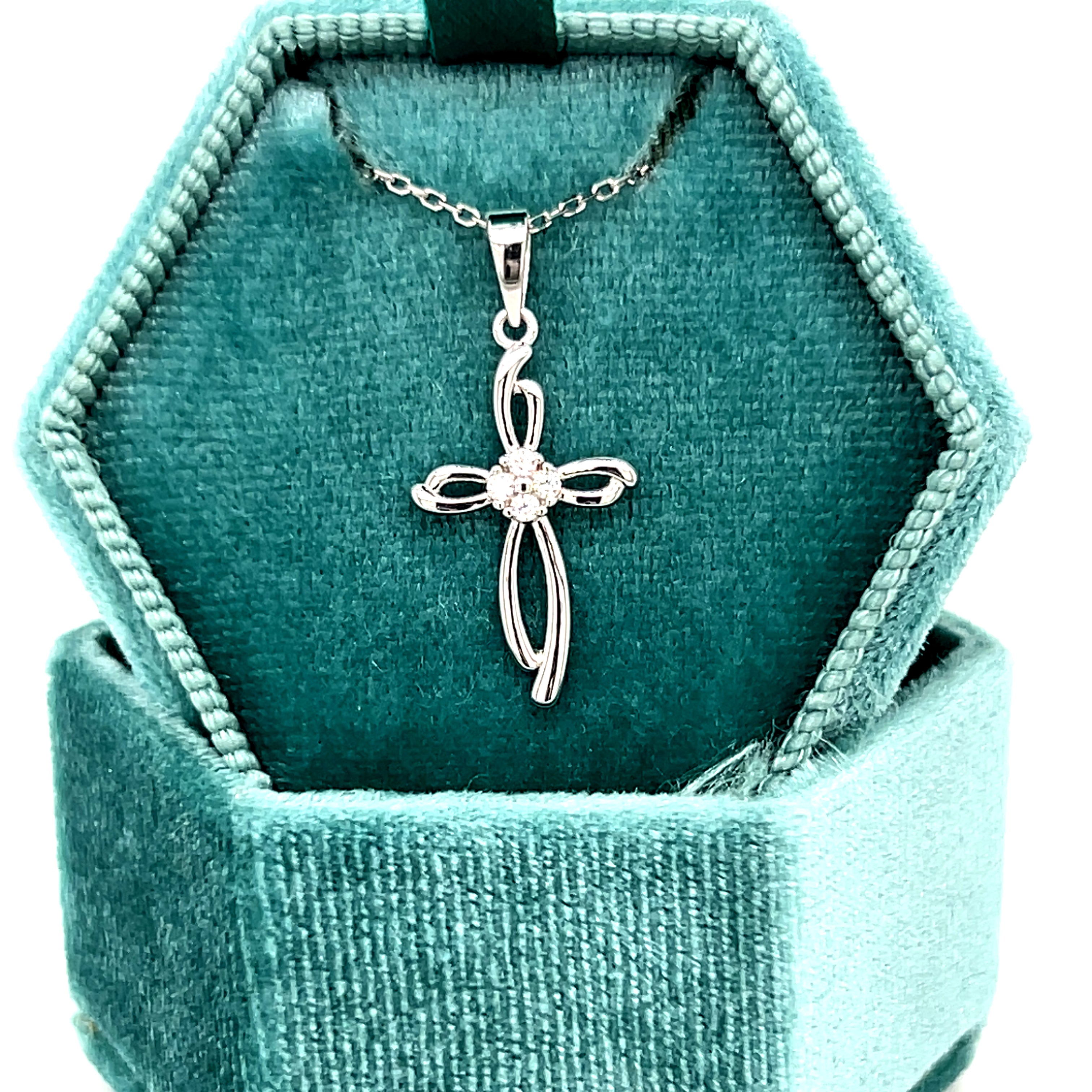Sterling Silver Open Cross with Clear Cubic Zirconia Center