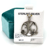 Silver Fancy Script “K” Charm in a Circle