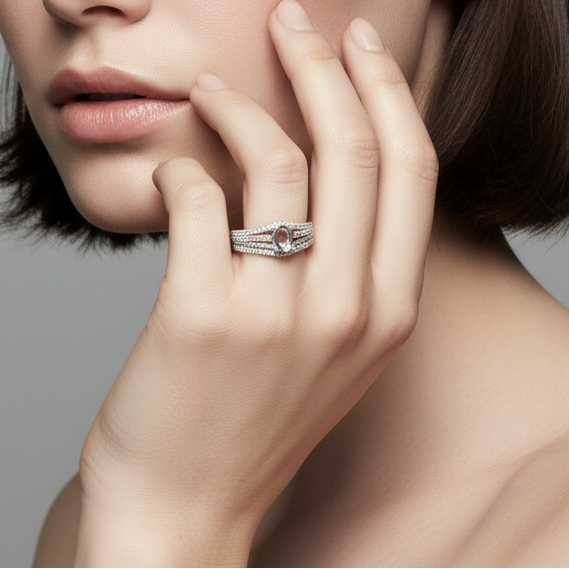 "Celine" 14K White Gold 3/8 Carat Total Weight Diamond Engagement Wedding Set Semi Mount Estate OTT