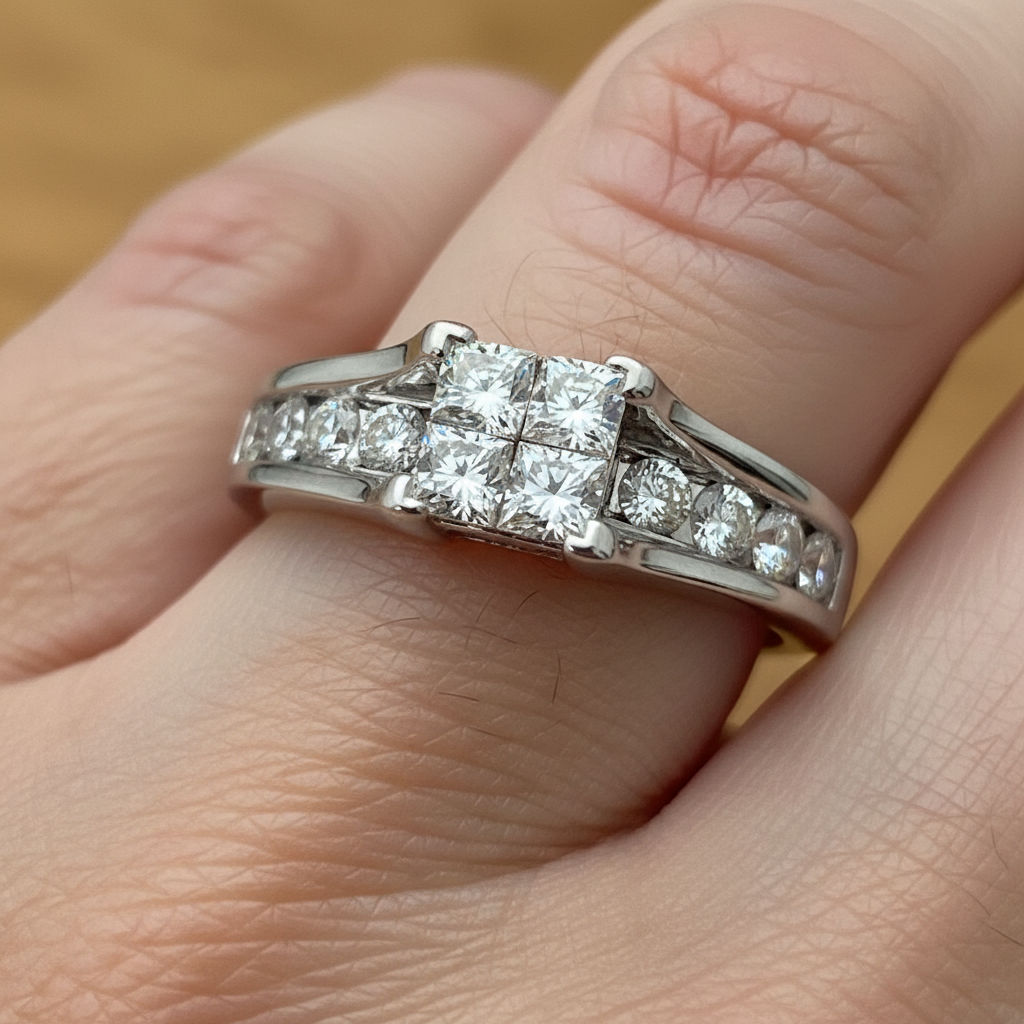 "Mirage" 14K White Gold 1.20 Carat Total Weight Diamond Illusion Set Engagement Ring Estate