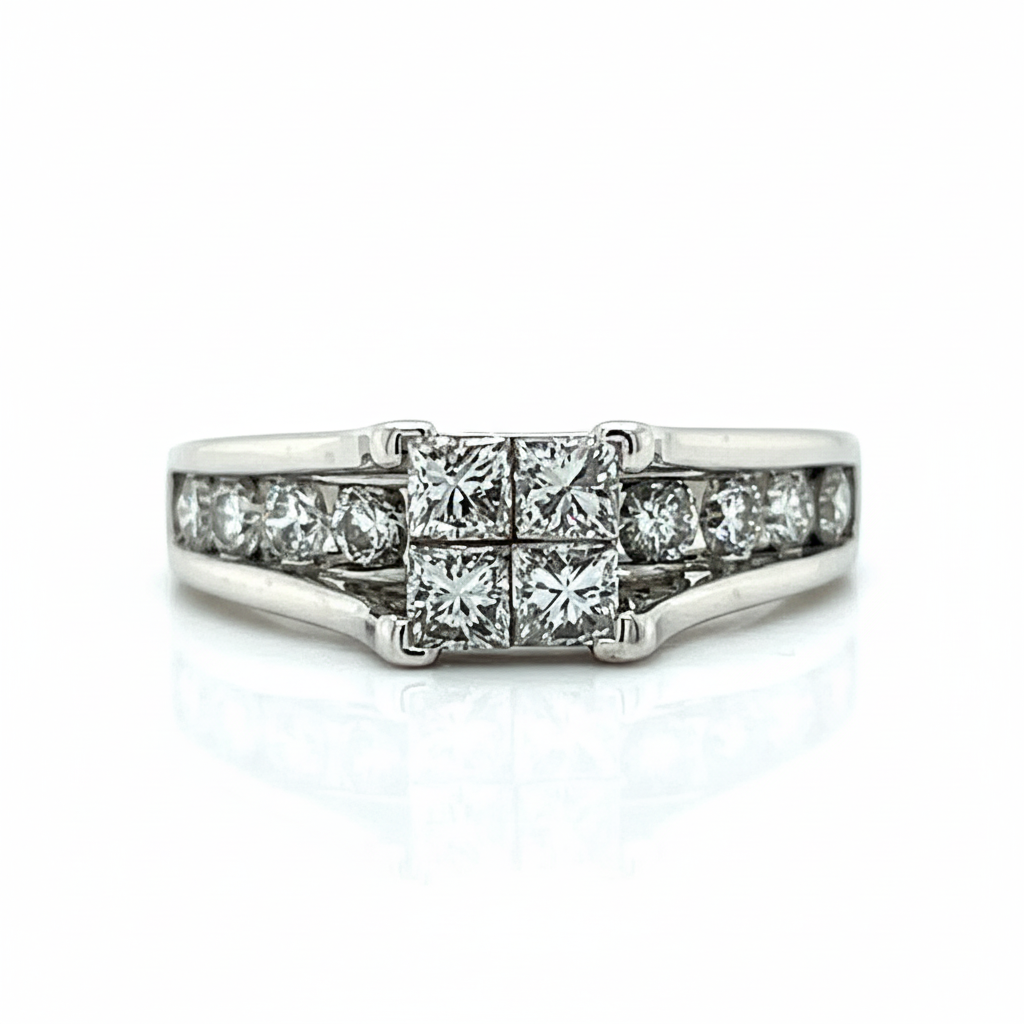 "Mirage" 14K White Gold 1.20 Carat Total Weight Diamond Illusion Set Engagement Ring Estate