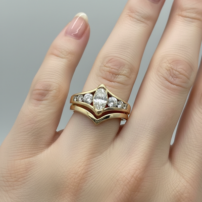 "Summit" 14K Yellow Gold 1.00TCW Marquise Diamond Engagement Ring Set (.50CT Center) – Estate