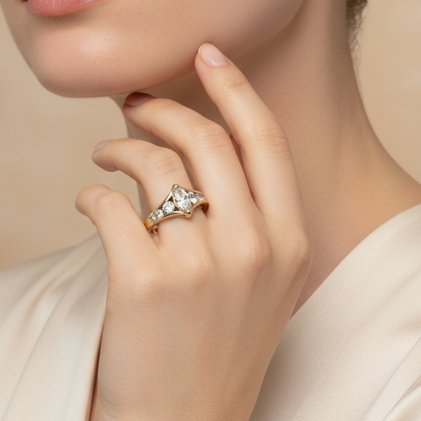 "Summit" 14K Yellow Gold 1.00TCW Marquise Diamond Engagement Ring Set (.50CT Center) – Estate