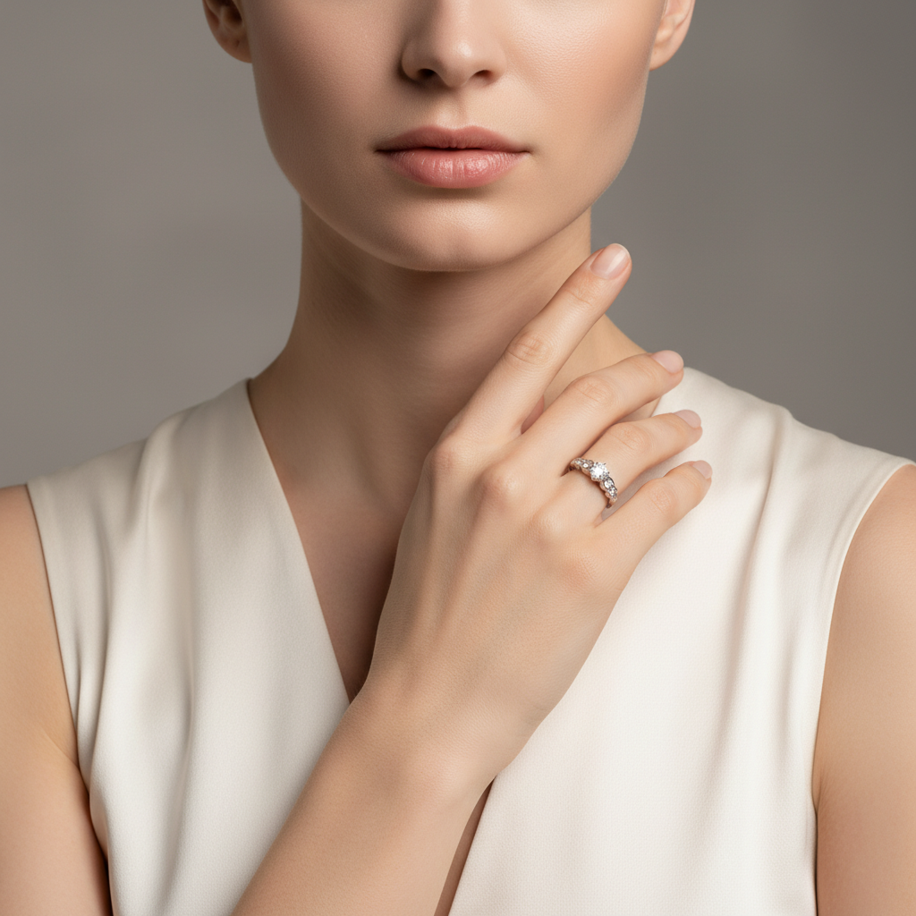 "Calla" 14K White Gold 0.93 Carat Total Weight ( 0.47CT Center) Diamond Wedding Engagement Ring Estate