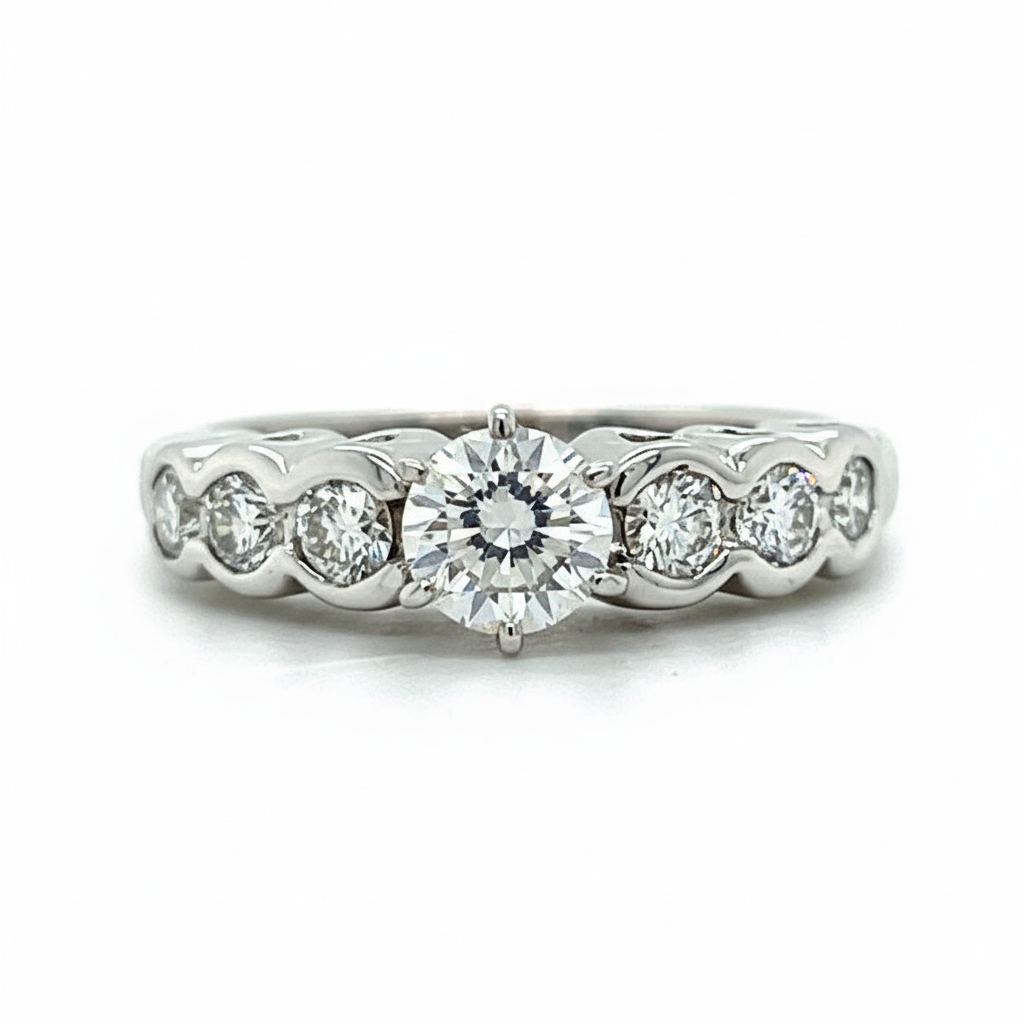 "Calla" 14K White Gold 0.93 Carat Total Weight ( 0.47CT Center) Diamond Wedding Engagement Ring Estate