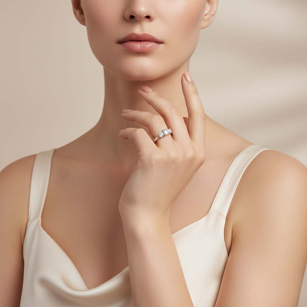 "Notre-Dame" 14K White Gold 0.93 Carat Total Weight Diamond 3-Stone Bridal/Engagement/Wedding/Anniversary Ring Estate PZXOTY225