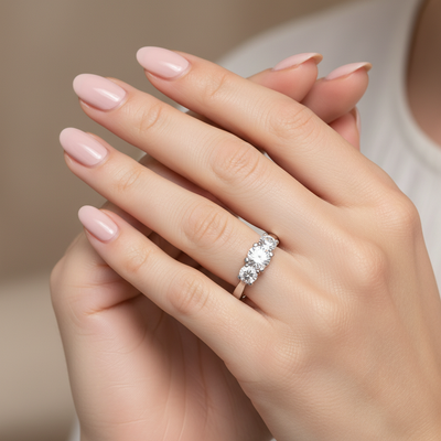 "Notre-Dame" 14K White Gold 0.93 Carat Total Weight Diamond 3-Stone Bridal/Engagement/Wedding/Anniversary Ring Estate PZXOTY225