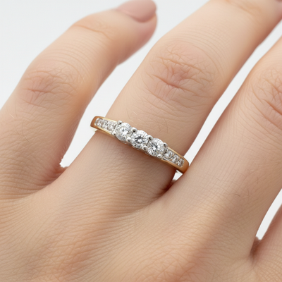 "Cerberus" 14K Two-Tone 0.57 Carat Total Weight Diamond 3-Stone Wedding Anniversary Band Estate T225LGGV