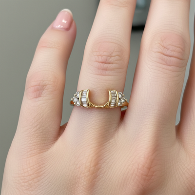 "Dameer" 14K Yellow Gold 1/4 Carat Diamond Jacket Wedding Band Estate for Round Diamond