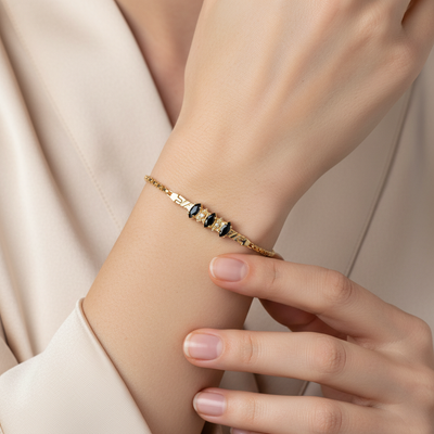 "Navy" 14K Yellow Gold 1 Carat Sapphire and Diamond Bracelet Estate