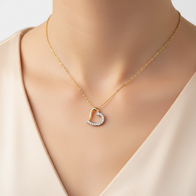 "Valentine" 10K Yellow Gold & Diamond Heart Pendant Estate