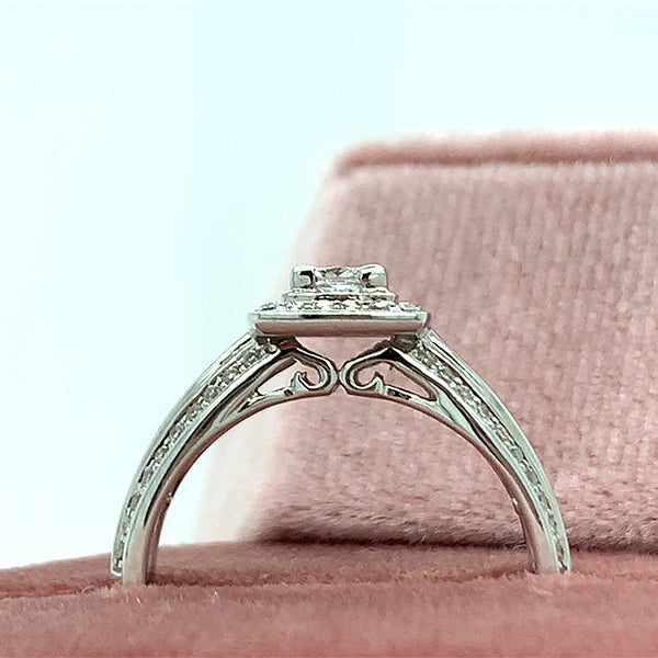 14K White Gold 1.04 Carat Total Weight (.29 Center Princess Cut) Diamond Bridal Engagement Ring