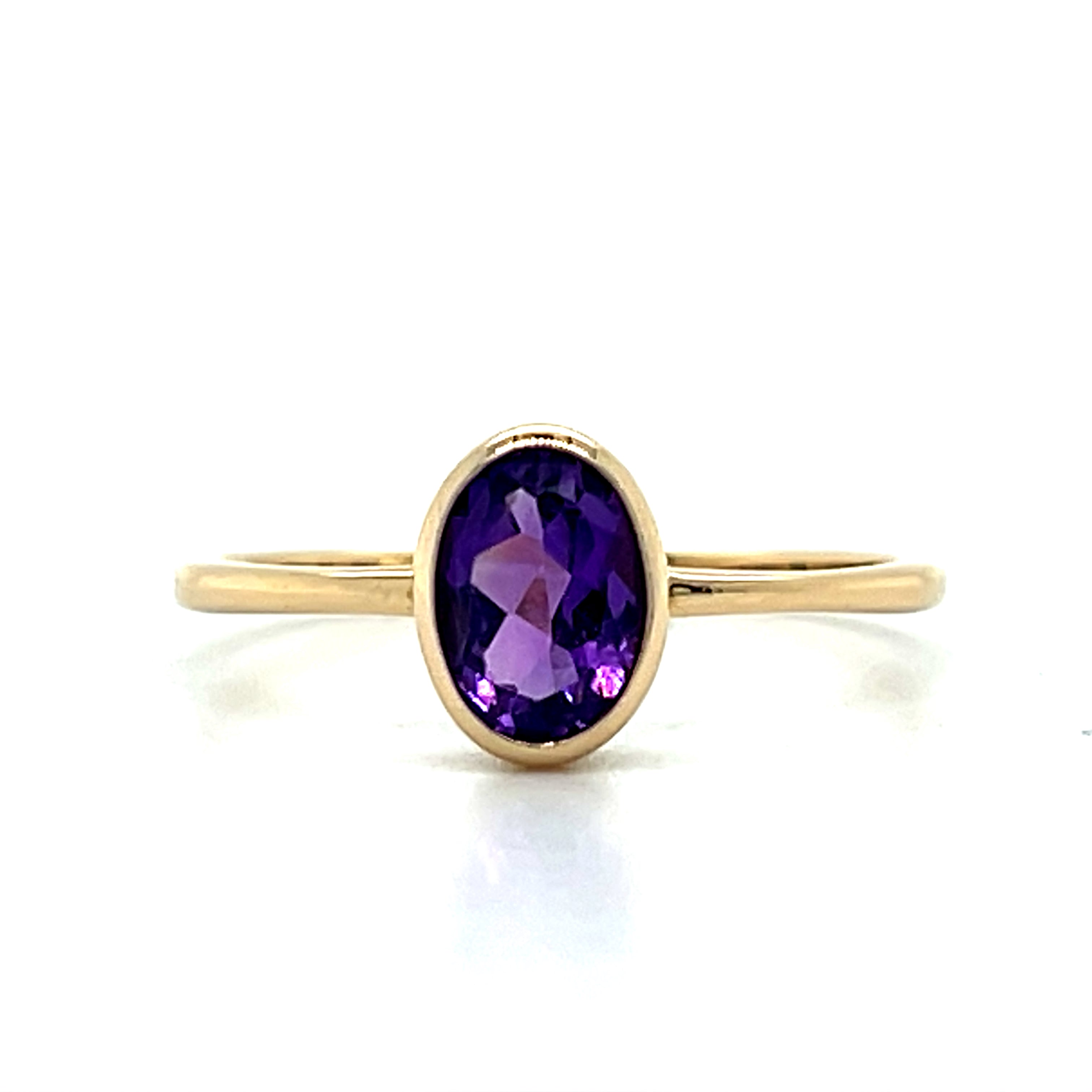 10K Yellow Gold 5X7mm Oval Amethyst Stackable/Minimalist Ring