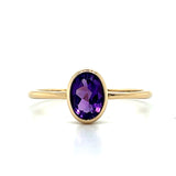 10K Yellow Gold 5X7mm Oval Amethyst Stackable/Minimalist Ring