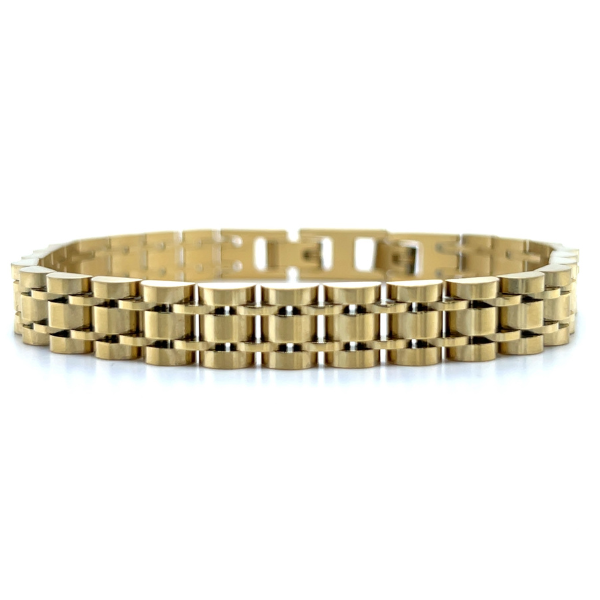 Stainless Steel Gold-IP 9mm Watch-Link Bracelet 8+0.5"