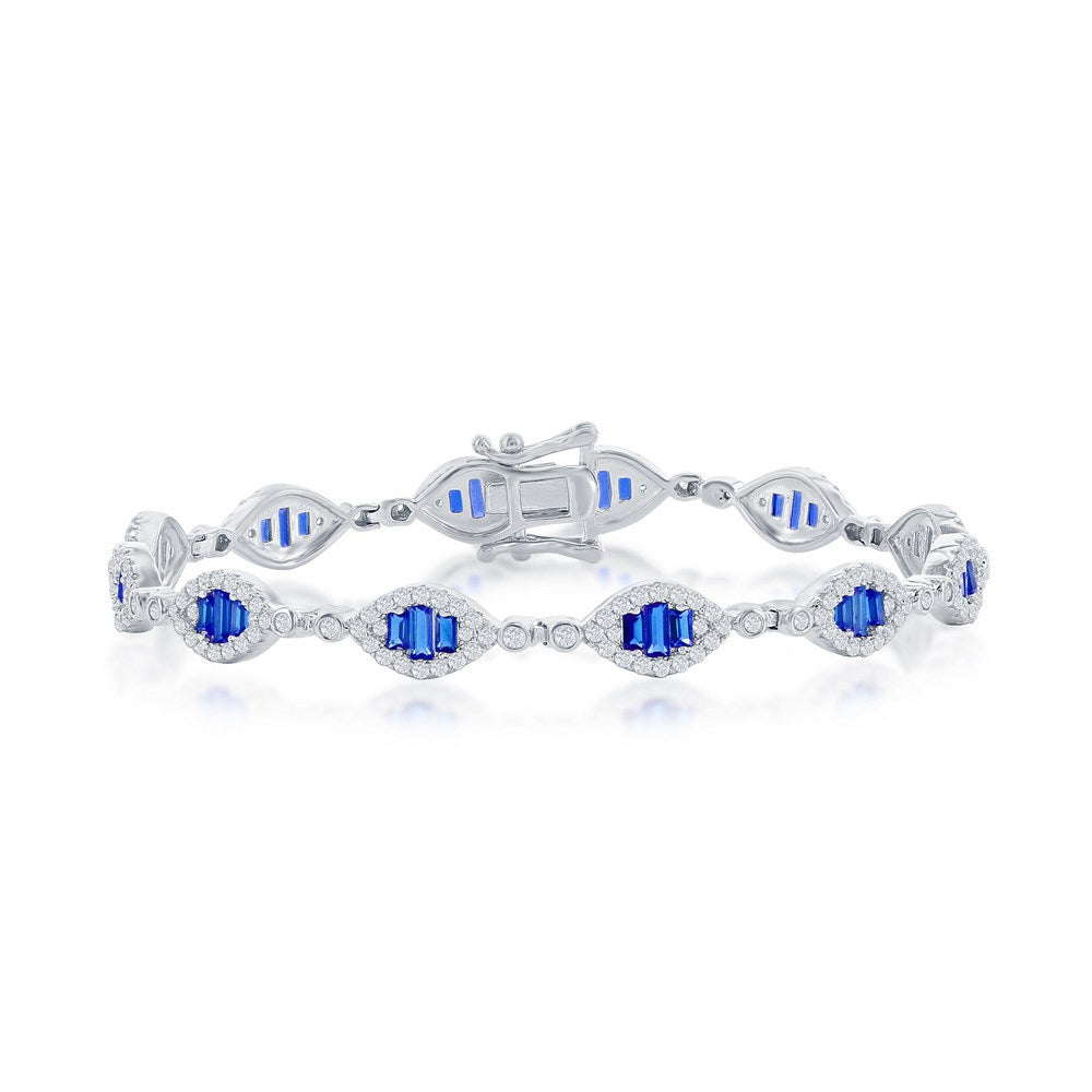 Jericka Blue Sterling Silver Sapphire CZ Baguette Tennis Bracelet – 7"