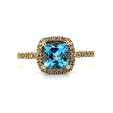 10K Yellow Gold Cushion Cut Blue Topaz and Diamond Ring