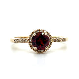 Yellow Gold Round Garnet and Diamond Ring
