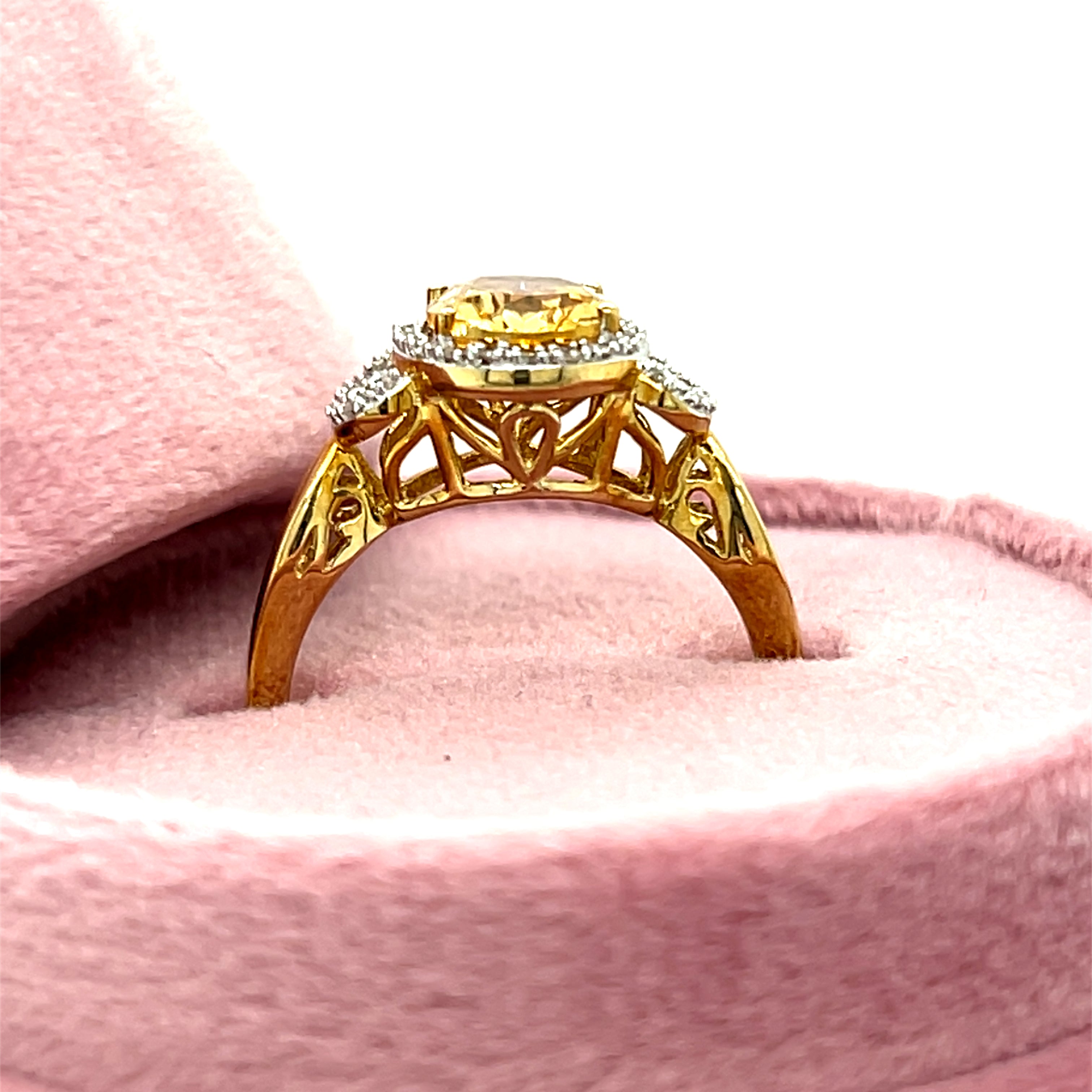 Yellow Gold Oval Citrine and Diamond Halo Ring