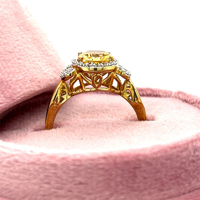 Yellow Gold Oval Citrine and Diamond Halo Ring