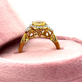 Yellow Gold Oval Citrine and Diamond Halo Ring