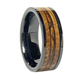 High-Tech Ceramic 8mm Ring with Whiskey Barrel Center and Two Cigar Leaf Lines SIZE 8