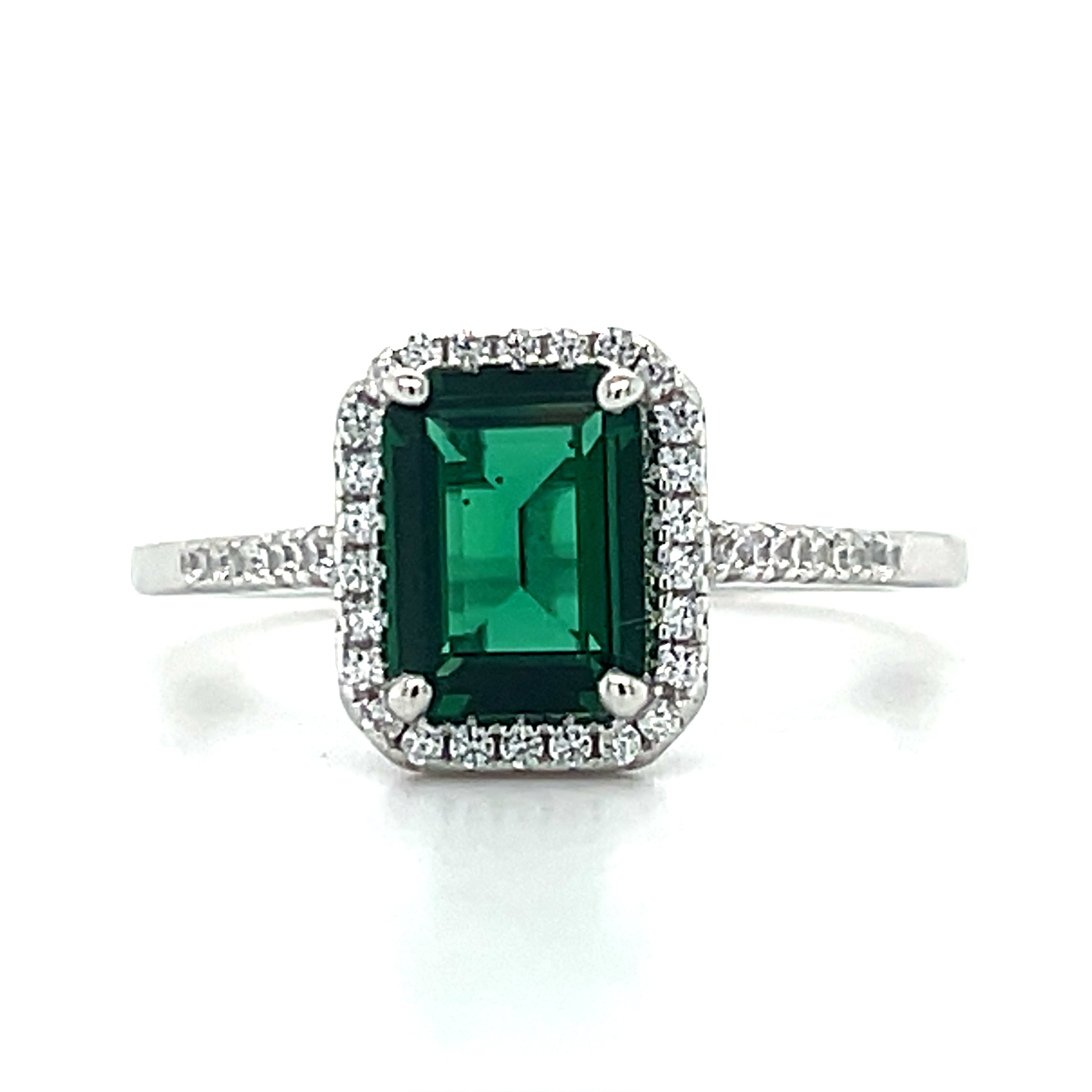 Silver Large Emerald-Green Spinel May Birthstone Ring Size 7