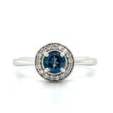 14K White Gold Round London Blue Topaz and Diamond Ring