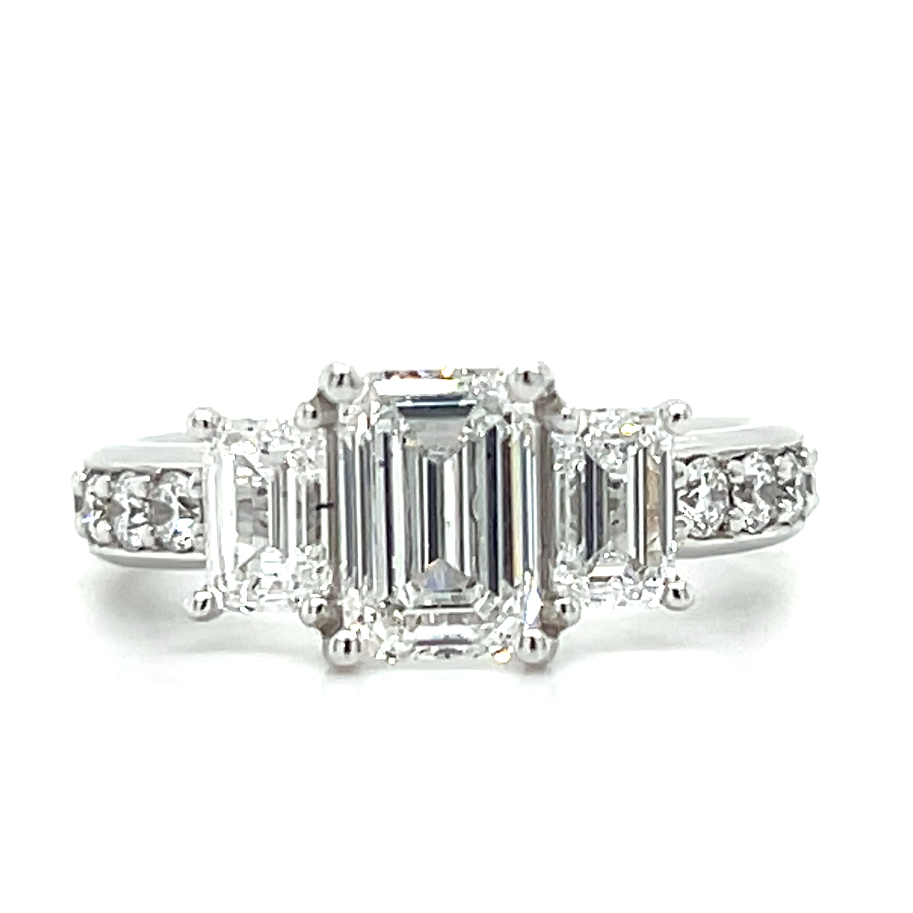 White Gold Lab Grown Emerald-Cut 3-Stone Diamond Bridal/Engagement/Wedding/Anniversary Ring