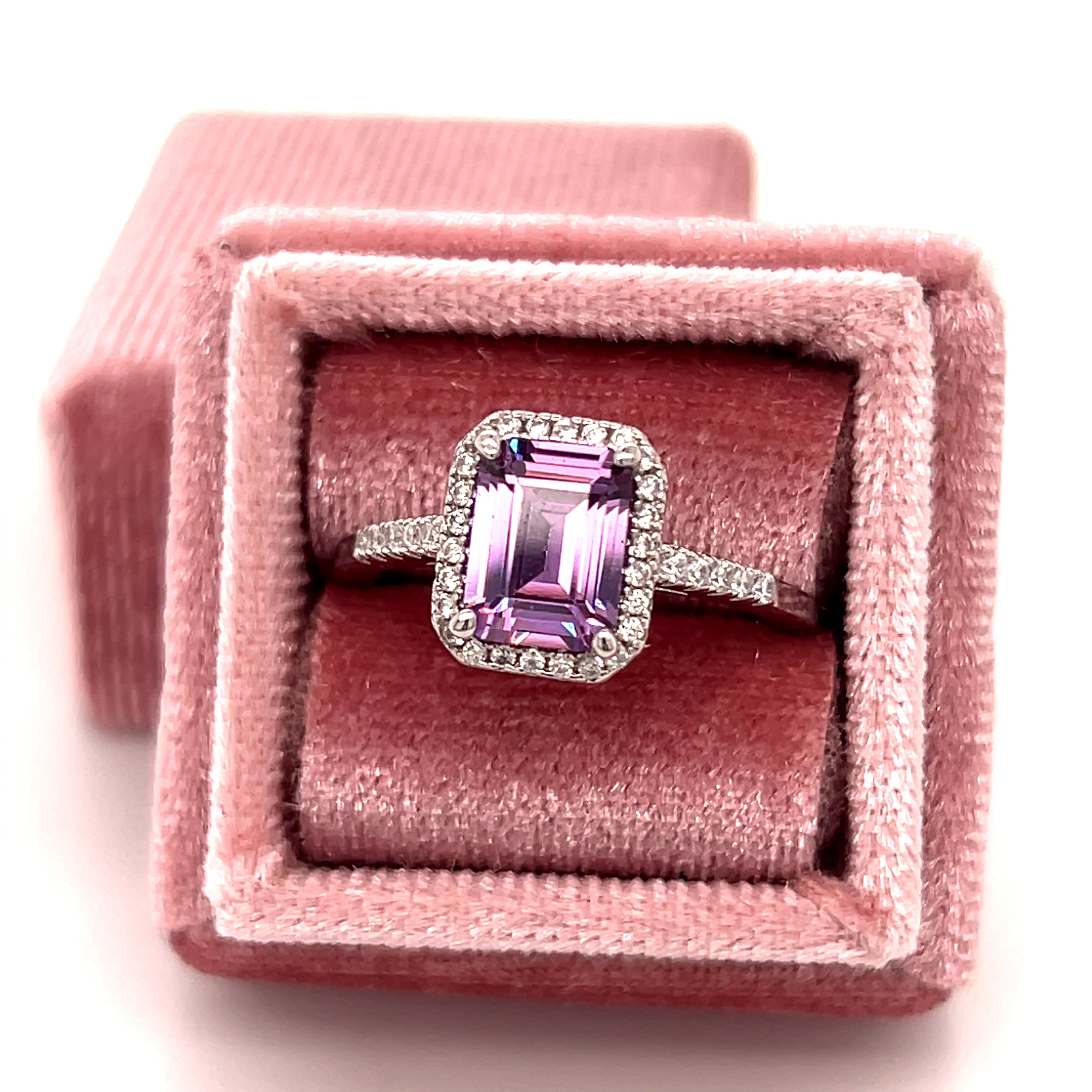 Silver Large Amethyst Cubic Zirconia February Birthstone Ring Size 7