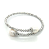 Silver Bead and Freshwater Pearl Bracelet 7.5"