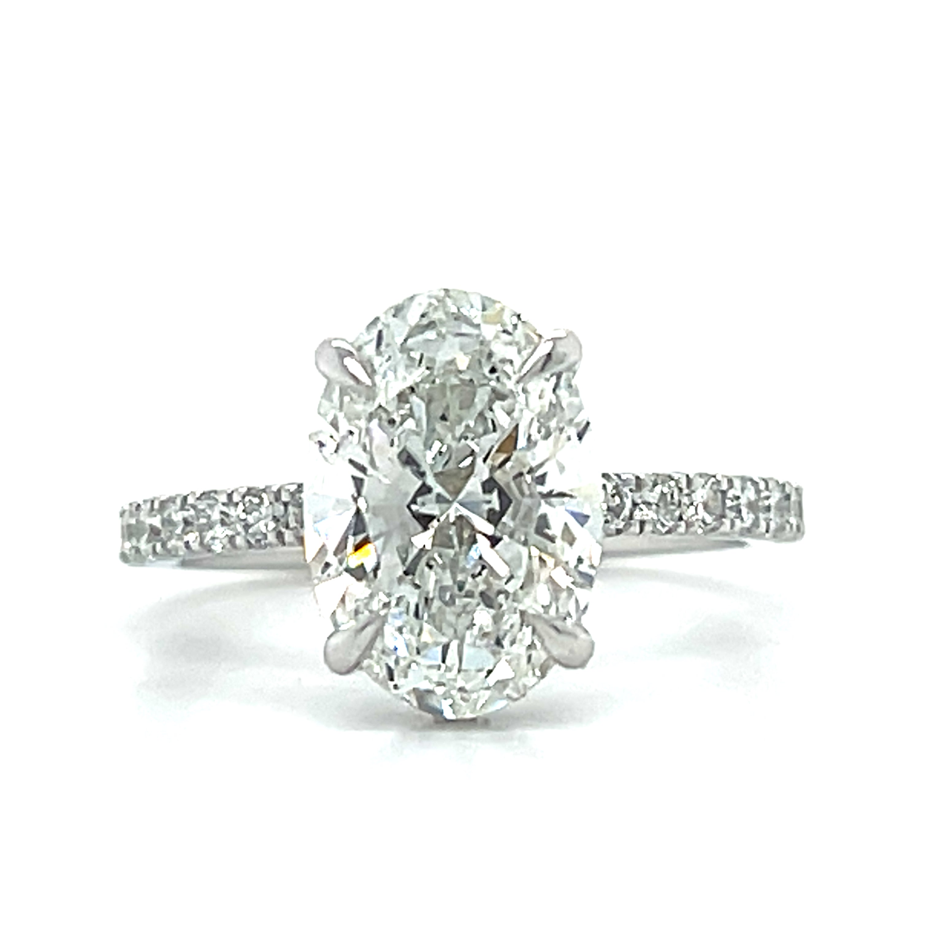 14K White Gold 3.02CT Oval Center and 3.20 Carat Total Weight Round Pave on Band & Hidden Halo Lab Grown Diamond Engagement Ring